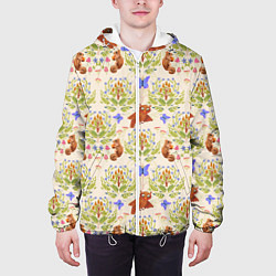 Куртка с капюшоном мужская Сказочный лес бурундук и сова в деревьях, цвет: 3D-белый — фото 2