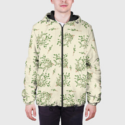 Куртка с капюшоном мужская Веточки с зелеными листьями, цвет: 3D-черный — фото 2