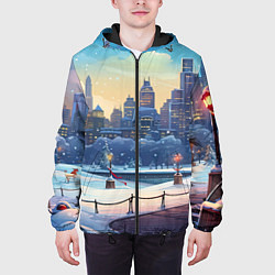 Куртка с капюшоном мужская Зимний большой город, цвет: 3D-черный — фото 2