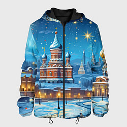 Куртка с капюшоном мужская Новогодняя Москва, цвет: 3D-черный