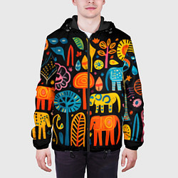 Куртка с капюшоном мужская Африканский узор со слонами - нейросеть, цвет: 3D-черный — фото 2