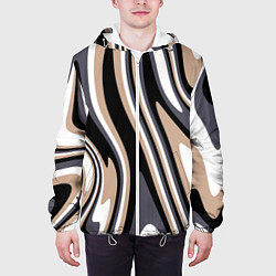 Куртка с капюшоном мужская Абстракция чёрно-бежевая, цвет: 3D-белый — фото 2