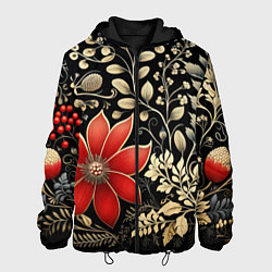 Куртка с капюшоном мужская Новогодние цветы и листья, цвет: 3D-черный
