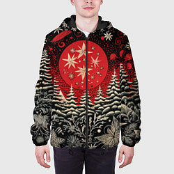 Куртка с капюшоном мужская Новогодний лес, цвет: 3D-черный — фото 2