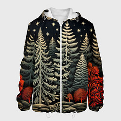 Куртка с капюшоном мужская Новогоднее настроение лес, цвет: 3D-белый