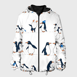 Куртка с капюшоном мужская Семейство пингвинов на прогулке, цвет: 3D-черный