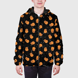 Куртка с капюшоном мужская Мини капибары в космосе, цвет: 3D-черный — фото 2