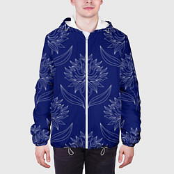 Куртка с капюшоном мужская Лайнарт лотосы на синем - паттерн, цвет: 3D-белый — фото 2