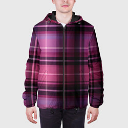 Куртка с капюшоном мужская Фиолетовая шотландская клетка, цвет: 3D-черный — фото 2