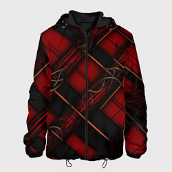 Куртка с капюшоном мужская Тёмно-красная диагональная клетка, цвет: 3D-черный