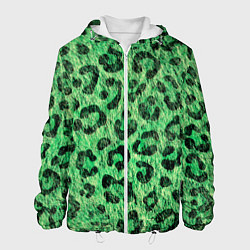 Куртка с капюшоном мужская Зелёный леопард паттерн, цвет: 3D-белый