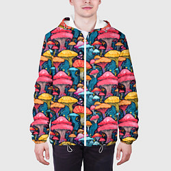 Куртка с капюшоном мужская Разноцветные грибы причудливый паттерн, цвет: 3D-белый — фото 2