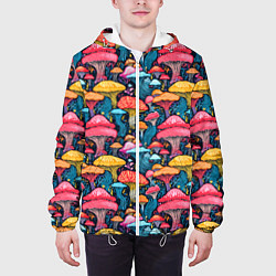 Куртка с капюшоном мужская Разноцветные грибы причудливый паттерн, цвет: 3D-белый — фото 2