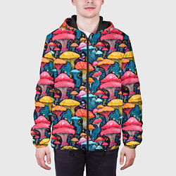 Куртка с капюшоном мужская Разноцветные грибы причудливый паттерн, цвет: 3D-черный — фото 2