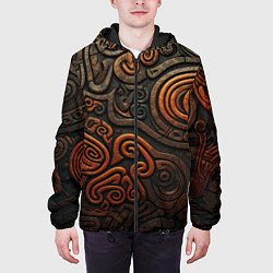 Куртка с капюшоном мужская Асимметричный паттерн в викингском стиле, цвет: 3D-черный — фото 2