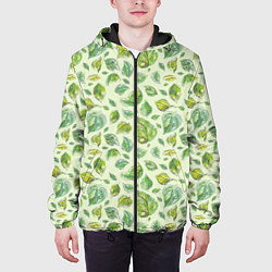 Куртка с капюшоном мужская Акварельные листья с узором, цвет: 3D-черный — фото 2