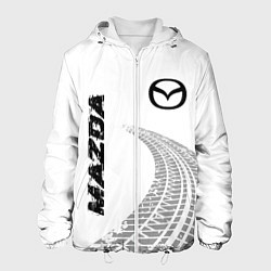 Куртка с капюшоном мужская Mazda speed на светлом фоне со следами шин вертика, цвет: 3D-белый