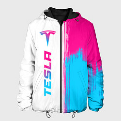 Куртка с капюшоном мужская Tesla neon gradient style по-вертикали, цвет: 3D-черный