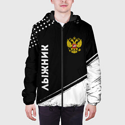 Куртка с капюшоном мужская Лыжник из России и герб РФ вертикально, цвет: 3D-черный — фото 2