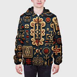Куртка с капюшоном мужская Абстрактный паттерн в славянском стиле, цвет: 3D-черный — фото 2