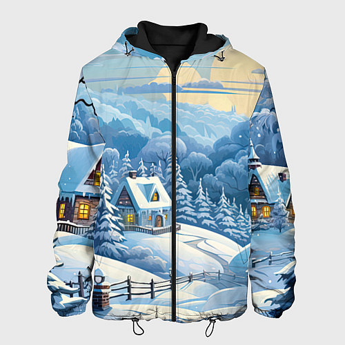Мужская куртка Зима в деревне / 3D-Черный – фото 1