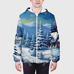 Куртка с капюшоном мужская Новогодние елки в снегу, цвет: 3D-белый — фото 2