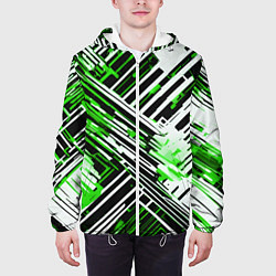 Куртка с капюшоном мужская Киберпанк линии белые и зелёные, цвет: 3D-белый — фото 2