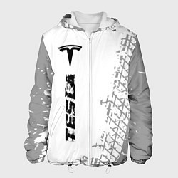 Куртка с капюшоном мужская Tesla speed на светлом фоне со следами шин по-верт, цвет: 3D-белый