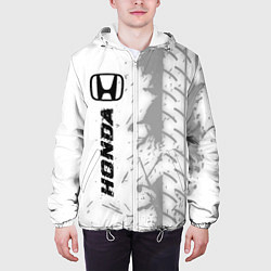 Куртка с капюшоном мужская Honda speed на светлом фоне со следами шин по-верт, цвет: 3D-белый — фото 2