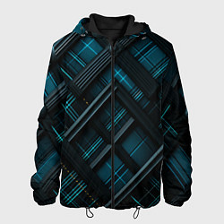 Куртка с капюшоном мужская Тёмно-синяя диагональная клетка в шотландском стил, цвет: 3D-черный