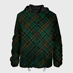 Куртка с капюшоном мужская Тёмно-зелёная диагональная клетка в шотландском ст, цвет: 3D-черный
