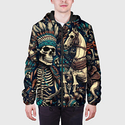Куртка с капюшоном мужская Татуировка скелета индейца и ковбоя в техасе, цвет: 3D-черный — фото 2