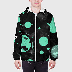 Куртка с капюшоном мужская Чёрно-мятный космос от нейросети, цвет: 3D-белый — фото 2