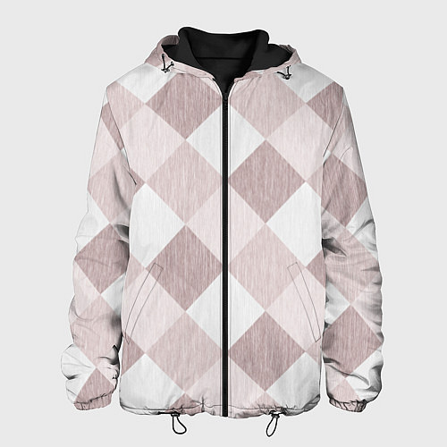Мужская куртка Геометрический светло коричневый узор квадраты / 3D-Черный – фото 1