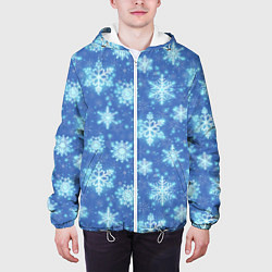 Куртка с капюшоном мужская Pattern with bright snowflakes, цвет: 3D-белый — фото 2