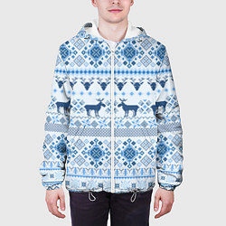Куртка с капюшоном мужская Blue sweater with reindeer, цвет: 3D-белый — фото 2