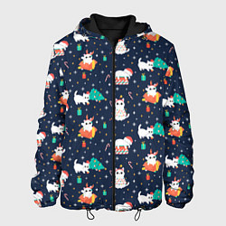 Куртка с капюшоном мужская Pattern with new years cats, цвет: 3D-черный