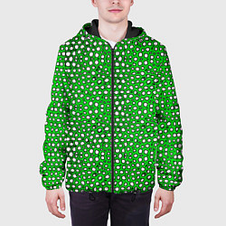 Куртка с капюшоном мужская Белые пузырьки на зелёном фоне, цвет: 3D-черный — фото 2