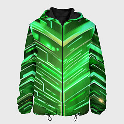 Куртка с капюшоном мужская Зелёные неон полосы киберпанк, цвет: 3D-черный