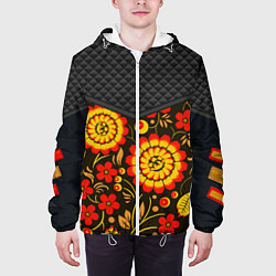 Куртка с капюшоном мужская Хохлома: ягоды-листья-цветы, цвет: 3D-белый — фото 2