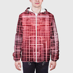 Куртка с капюшоном мужская Красные неоновые полосы киберпанк, цвет: 3D-белый — фото 2