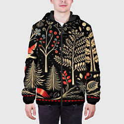 Куртка с капюшоном мужская Новогодний деревья и узоры, цвет: 3D-черный — фото 2