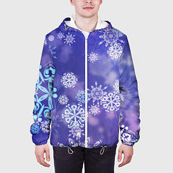 Куртка с капюшоном мужская Крупные снежинки на фиолетовом, цвет: 3D-белый — фото 2