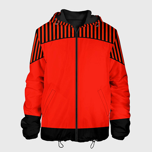 Мужская куртка Оранжево черный комбинированный узор в полоску / 3D-Черный – фото 1
