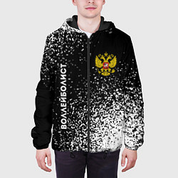 Куртка с капюшоном мужская Воллейболист из России и герб РФ вертикально, цвет: 3D-черный — фото 2