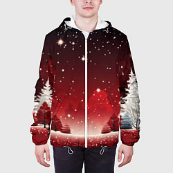 Куртка с капюшоном мужская Зимний берег реки с деревьями и льдом, цвет: 3D-белый — фото 2
