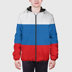 Куртка с капюшоном мужская Вязаный российский флаг, цвет: 3D-черный — фото 2