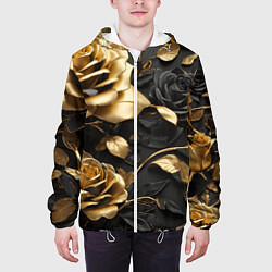 Куртка с капюшоном мужская Металлические розы золотые и черные, цвет: 3D-белый — фото 2