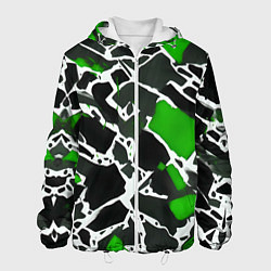Куртка с капюшоном мужская Кляксы чёрные и зелёные, цвет: 3D-белый