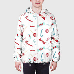 Куртка с капюшоном мужская Новогодние конфетки и подарки, цвет: 3D-белый — фото 2